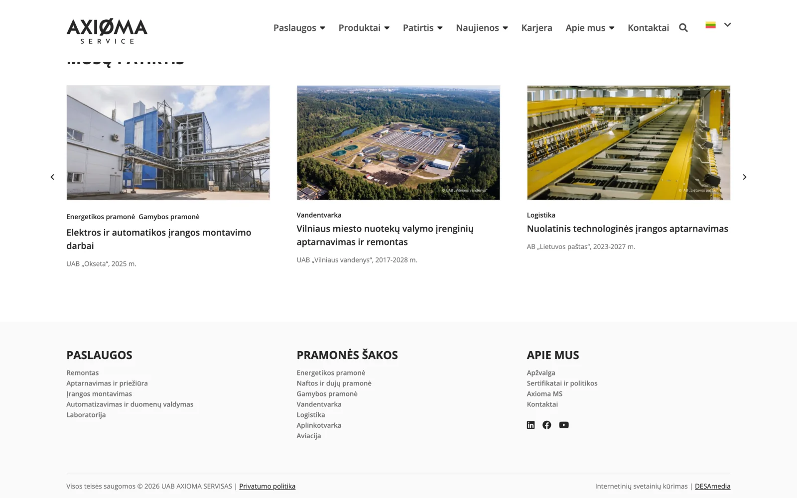 Įgyvendintų projektų galerija su klientų logotipais.