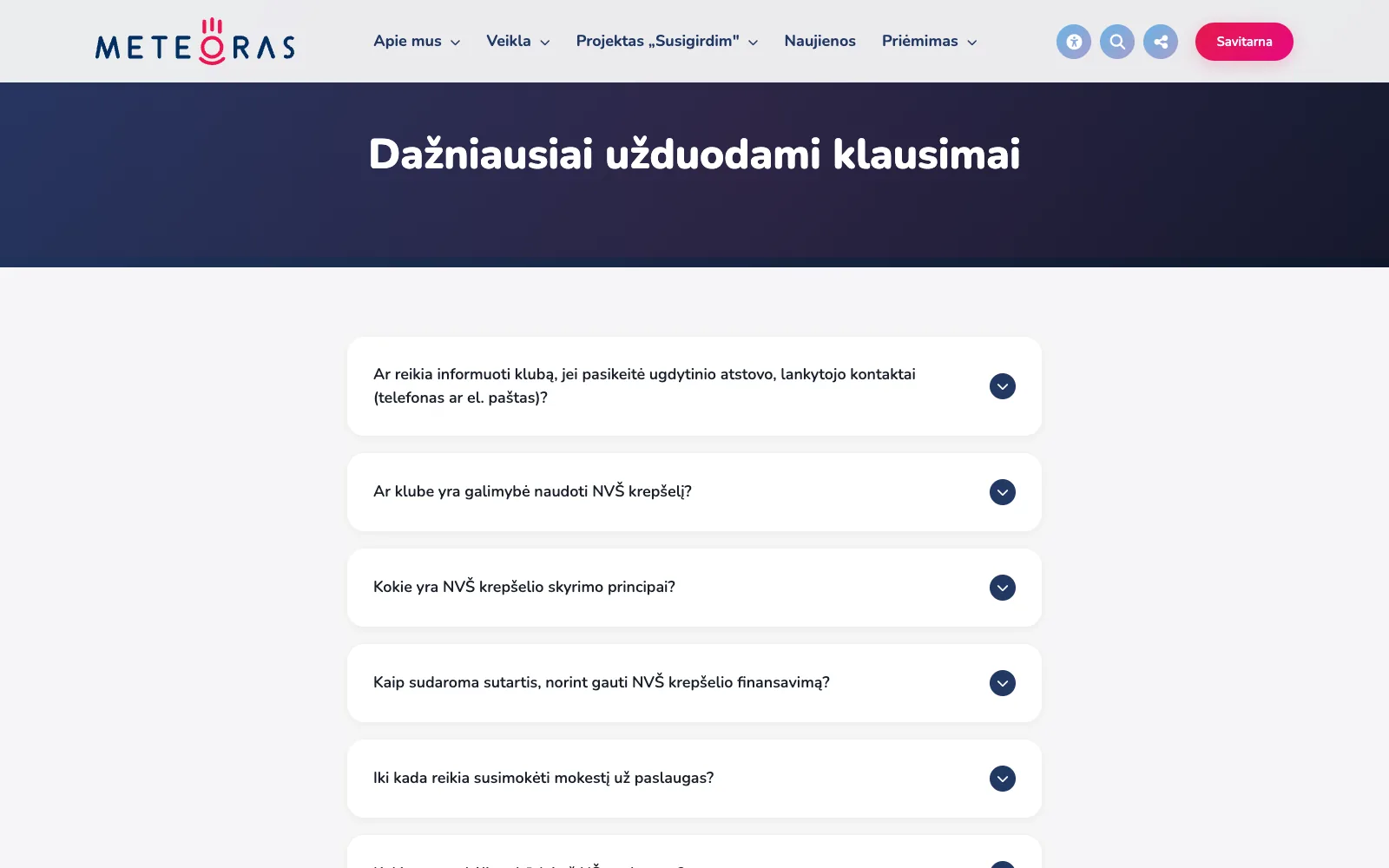 Dažniausiai užduodami klausimai, tarp jų apie NVŠ krepšelio skyrimą ir sutarties sudarymą.