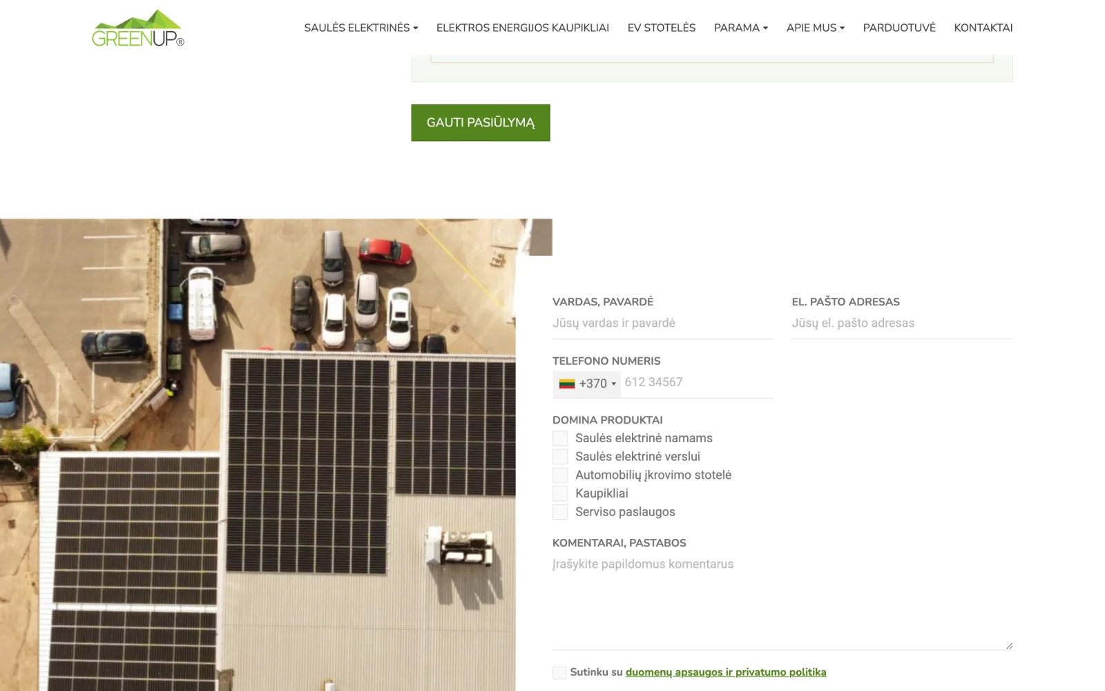 Rekomenduojamų komplektų blokas su kainomis ir nuorodomis į parduotuvę.