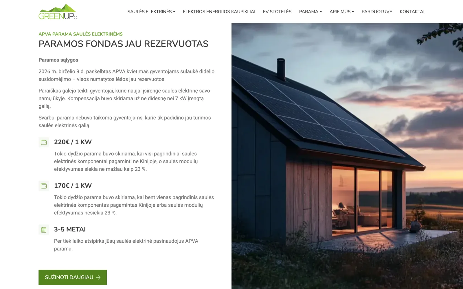 APVA paramos blokas su paramos dydžiu už kilovatą.