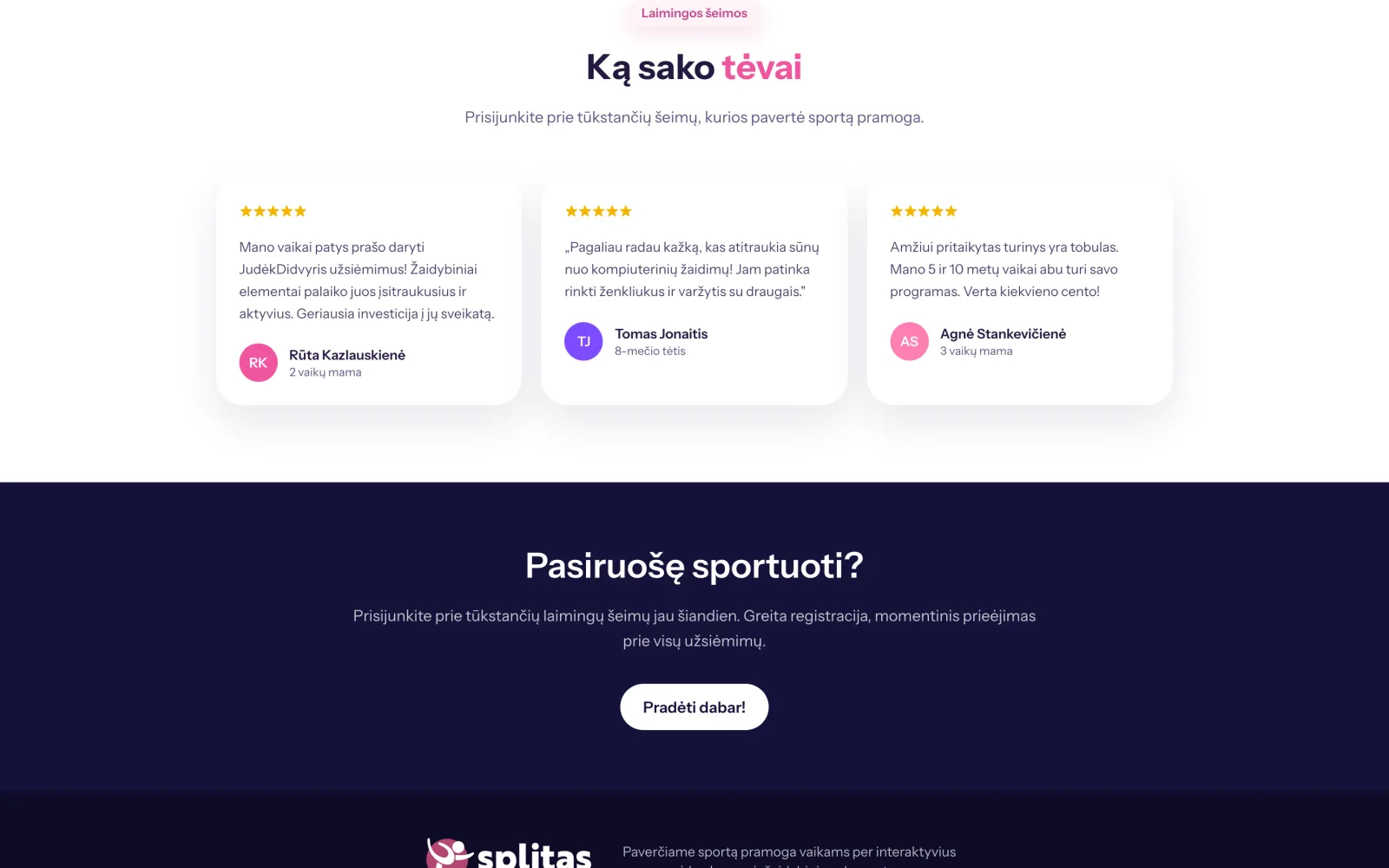 Tėvų atsiliepimai su įvertinimais.