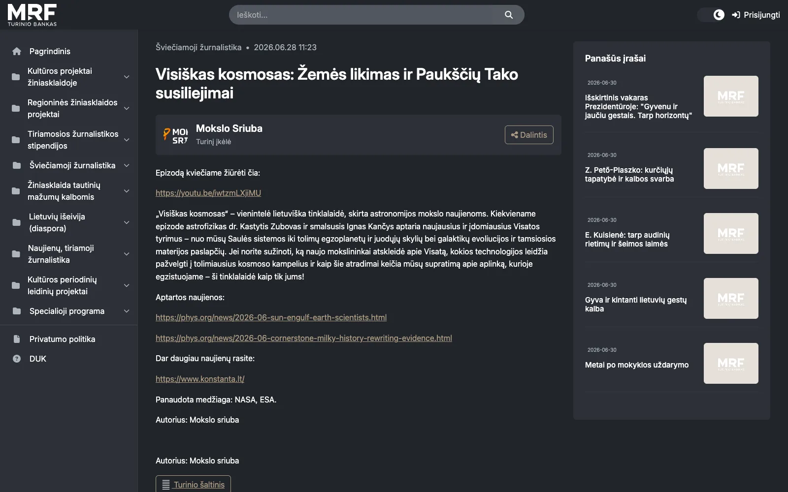 Vaizdo laidos įrašas su aprašymu, šaltinių nuorodomis ir nuoroda į originalų turinio šaltinį.