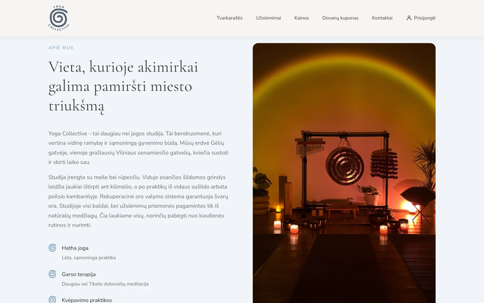 Studijos erdvės pristatymas nuotraukomis.